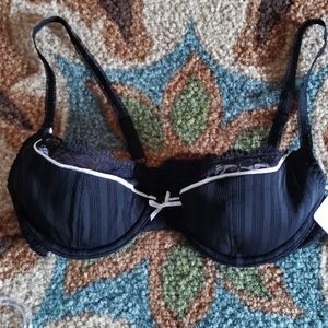 Rene Rofe Lace Trim Black Bra